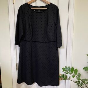 Talbots Women Black Ponte Polka Dot Flocked 3/4 Sleeve Stretch Sheath Dress 14W
